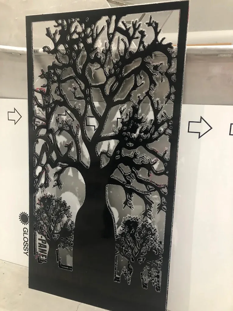 Black tree feature screen cut by Leading Tech